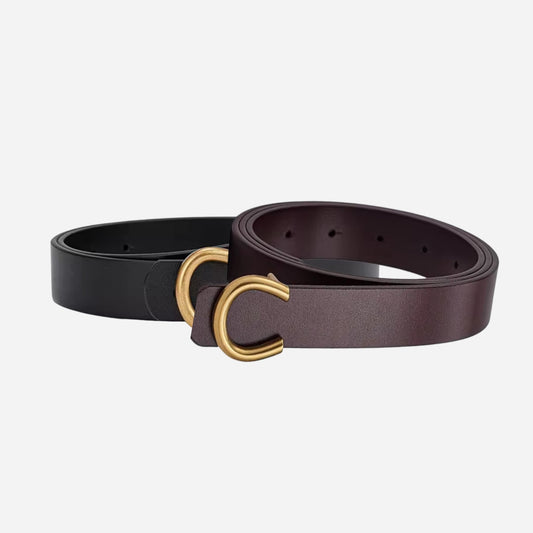 Black and Brown Ladies 28mm Top Grain Leather Belt  with an Antique Gold Buckle - BeltUp Leather Co.