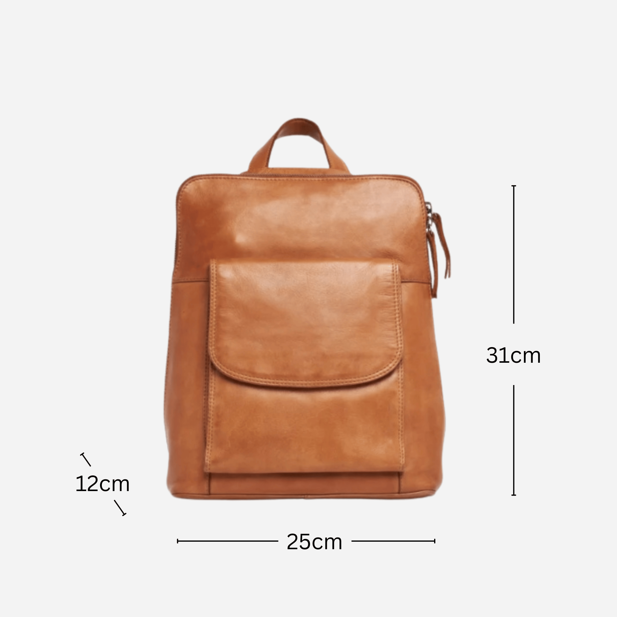 Ladies-tan-leather-backpack-measurements-Vanessa_BeltUp Leather Co.