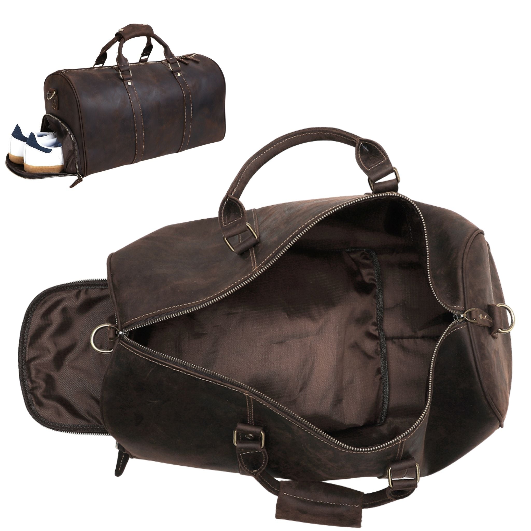 Duffle| Brown | Shoe Compartment - BeltUp Leather Co.