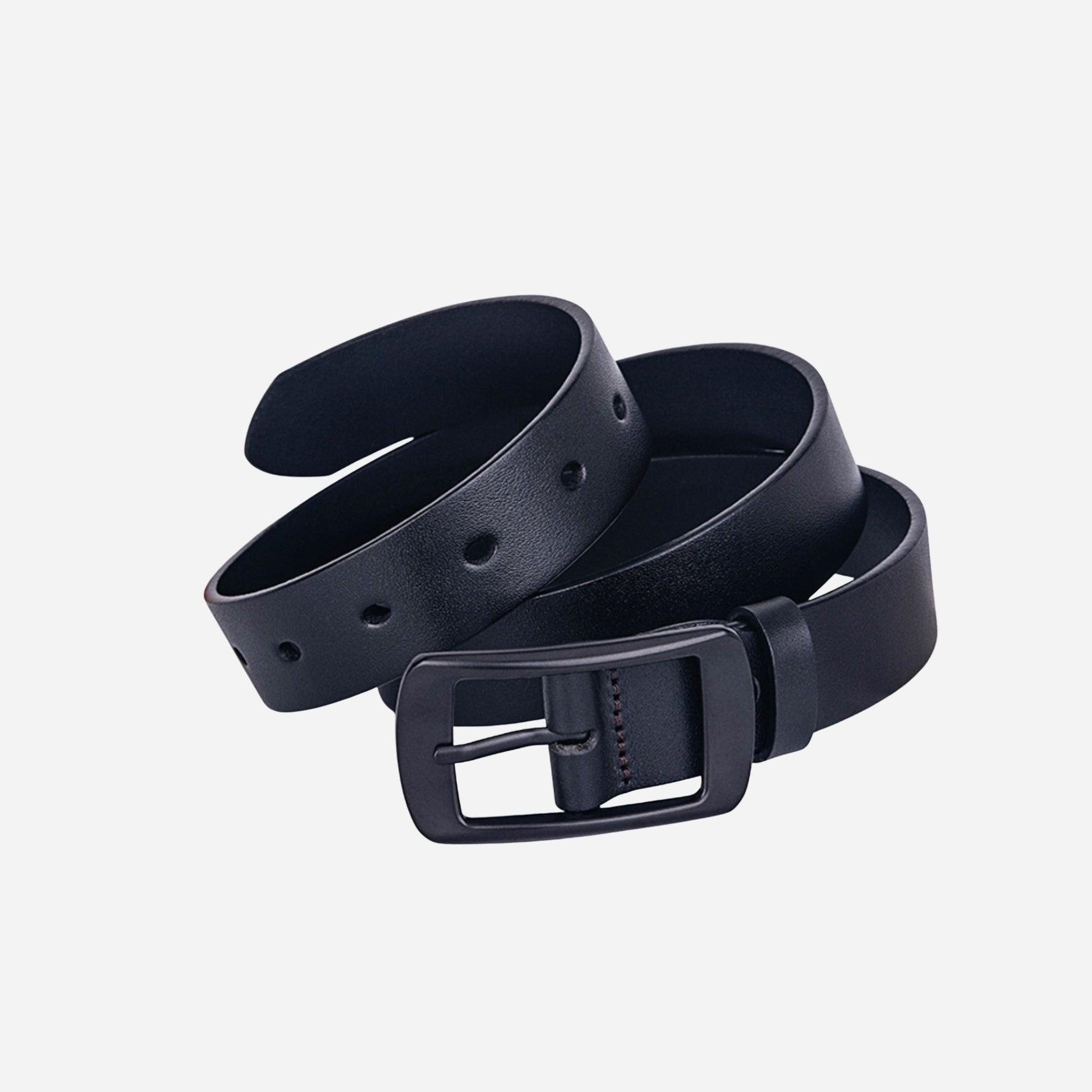 28mm Black Leather Belt with Black Buckle rolled up - BeltUp Leather Co.