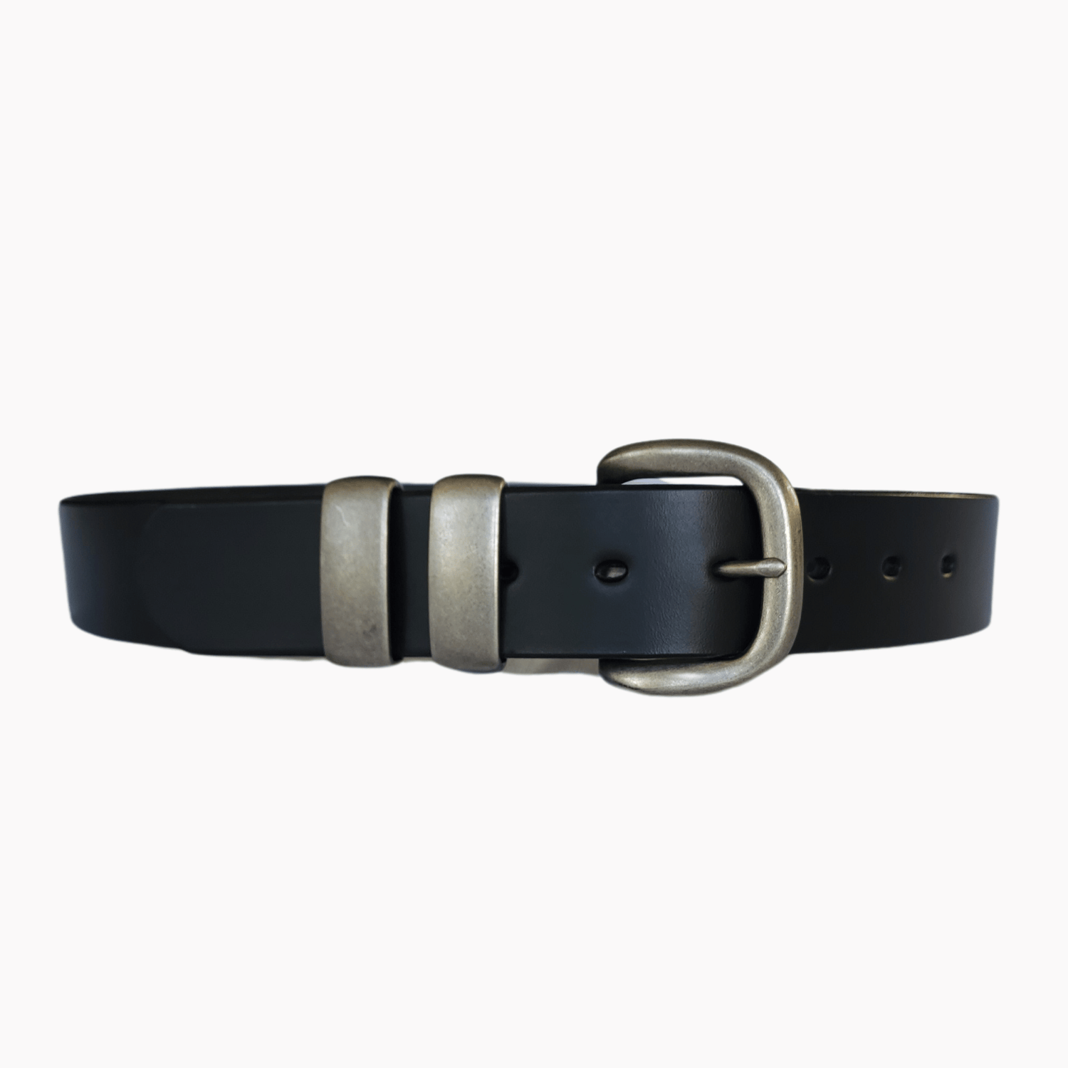 38mm black leather belt with antique silver double keeper buckle