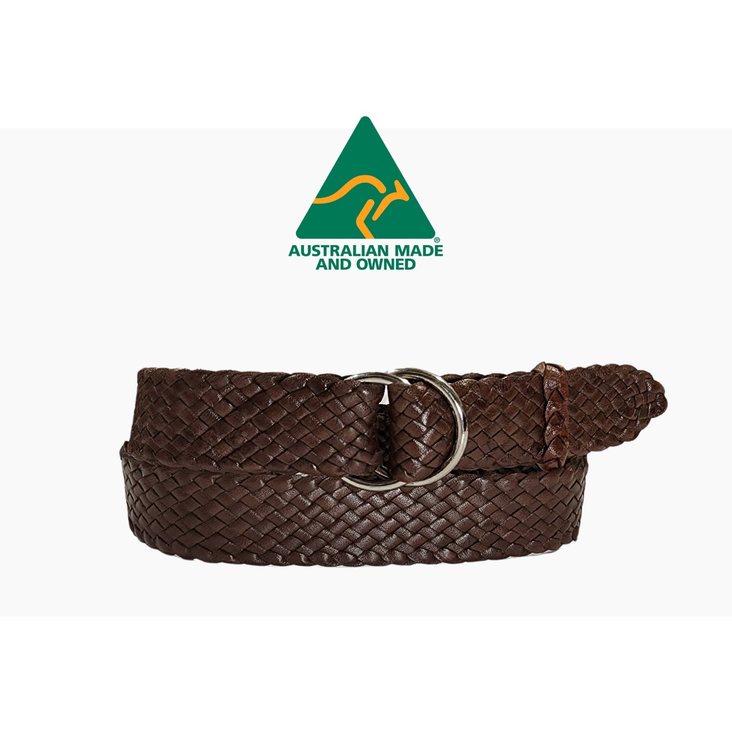 35mm | Brown | Plaited Kangaroo Belt | Ring Buckle - BeltUpOnline