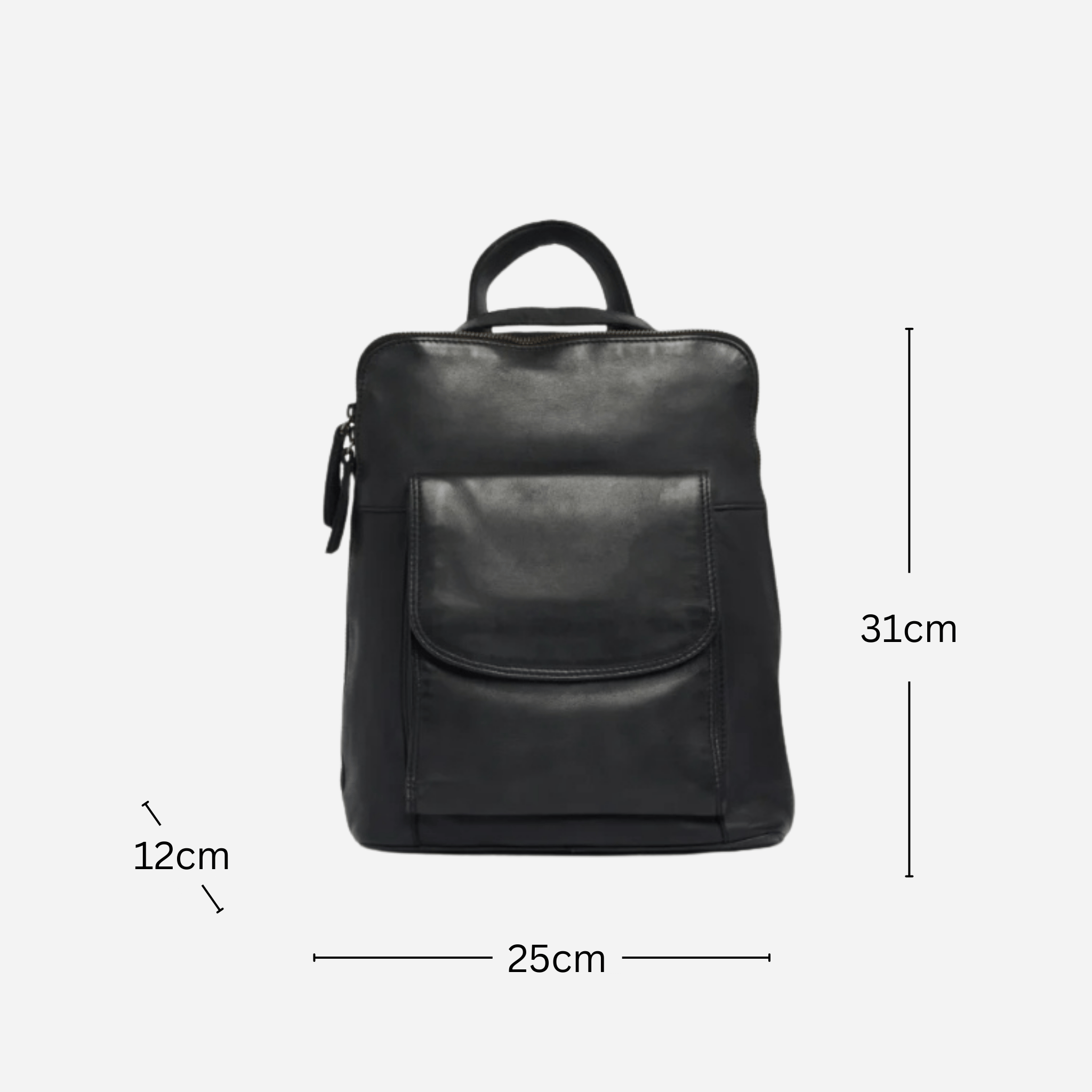 Ladies-black-leather-backpack-measurements-Vanessa_BeltUp Leather Co.