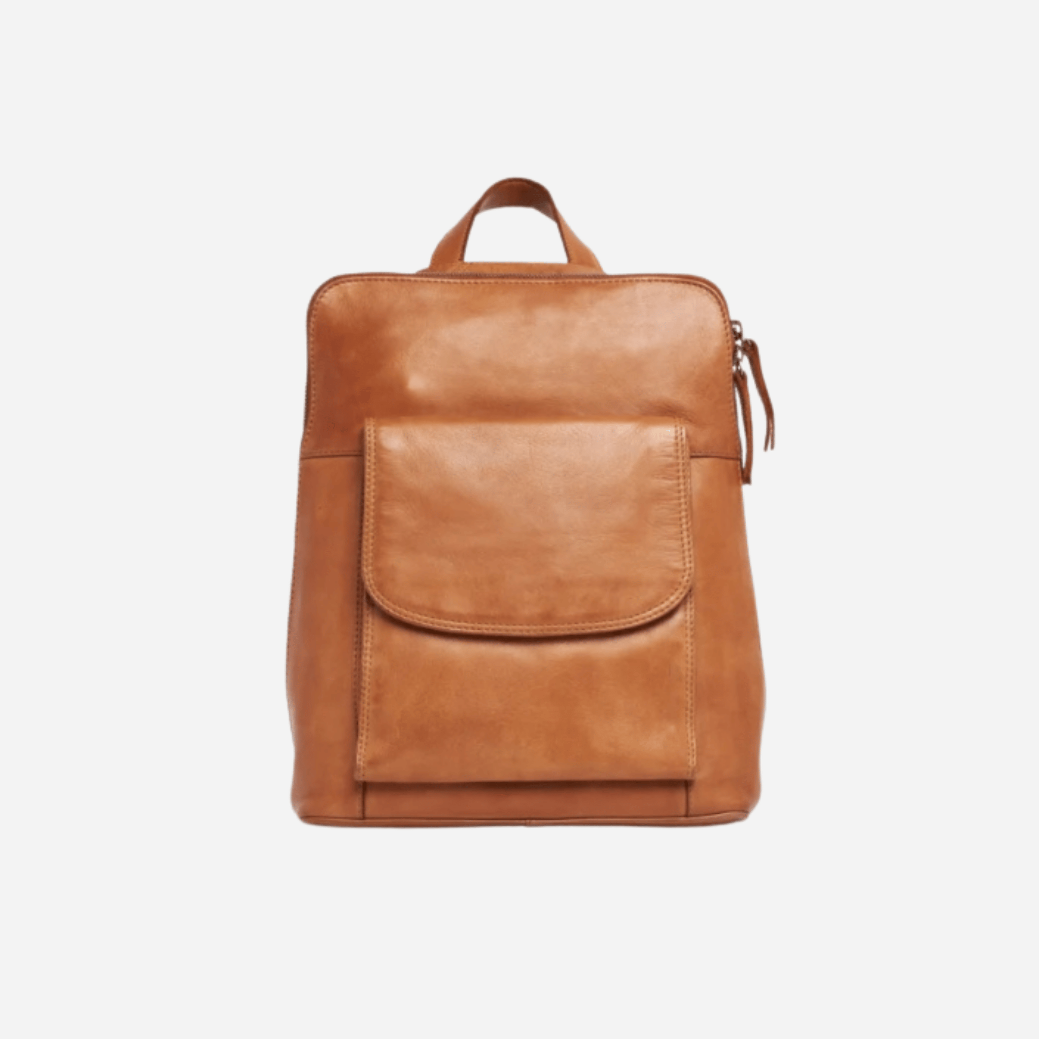 Ladies-tan-leather-backpack-front-view-Vanessa_BeltUp Leather Co.