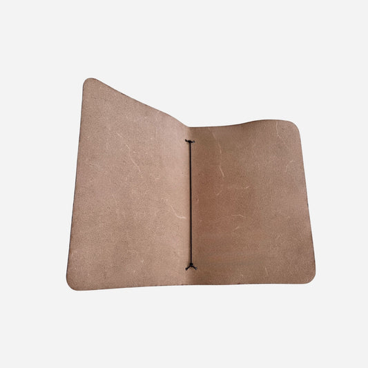 inside of the leather menu with black elastic